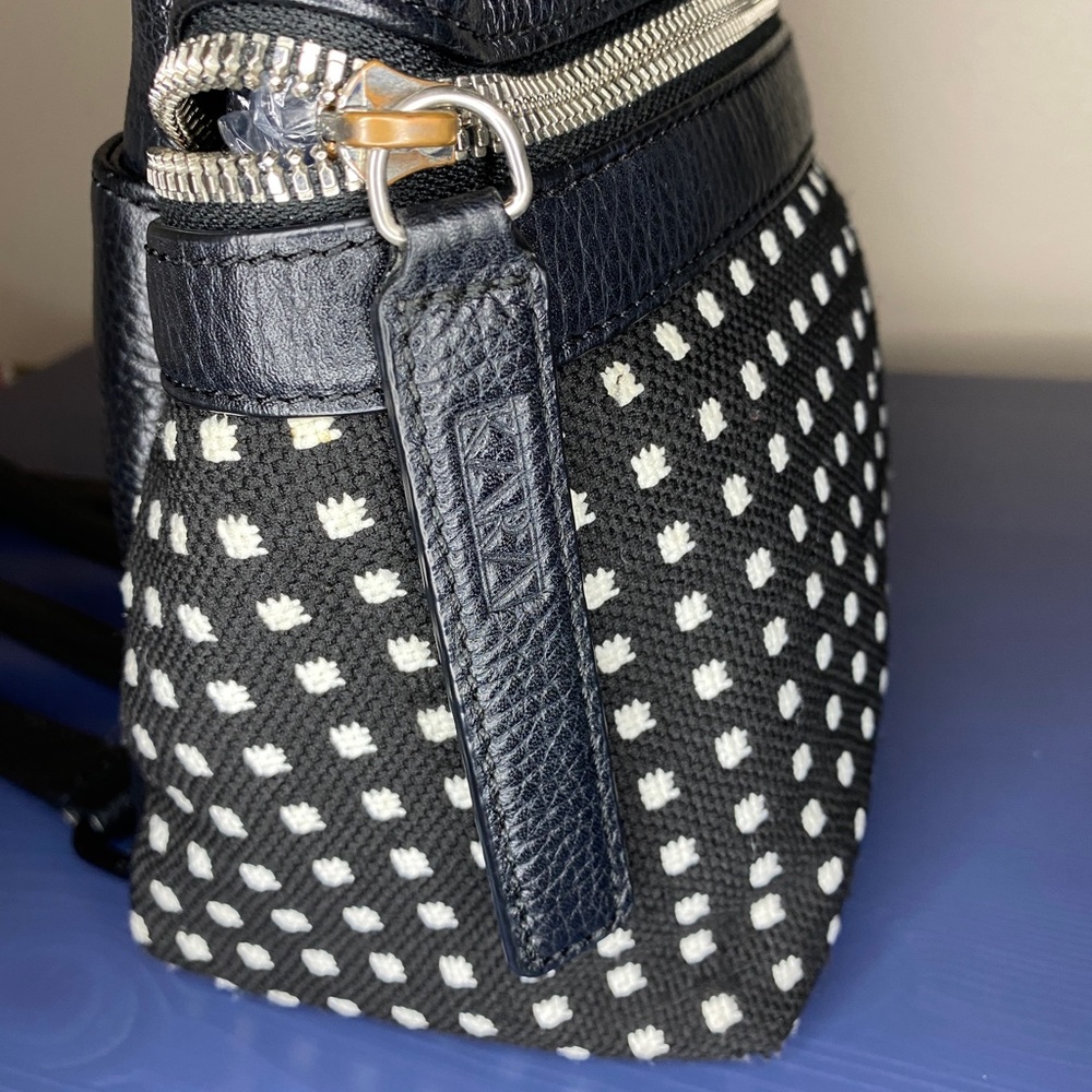 KARA Small Backpack in Black Grid Woven Pebble Leather - Picture 5 of 16